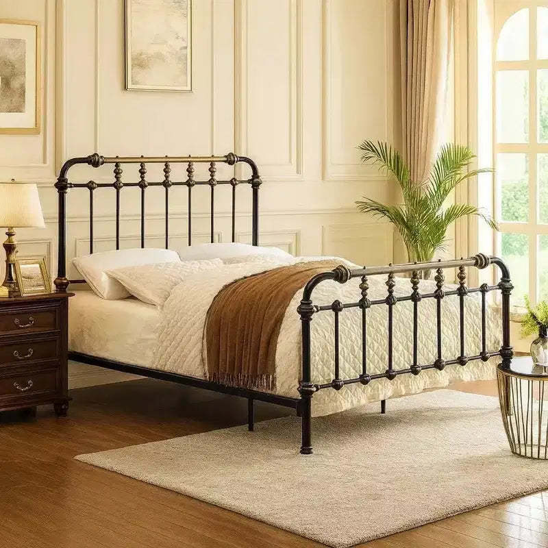 Royal Hampton Metal Twin Bed with gold accents, Black
