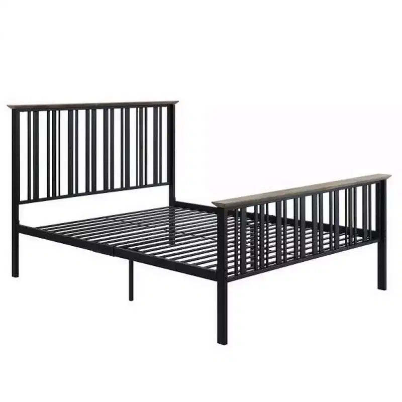 Royal Hampton Full Bed with Slatted Metal Frame, MDF Wood, Oak Brown and Black