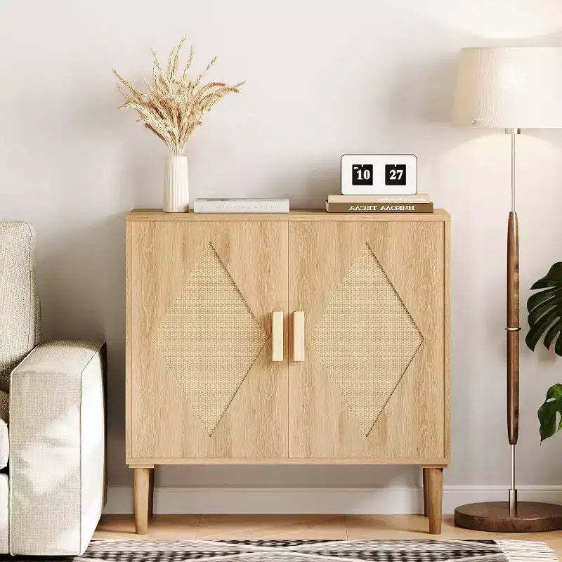 GustoWave Buffet Cabinet with Storage,Storage Cabinet with 2 Rattan Decorated,Sideboard Cabinet,Accent Cabinet for Living Room, Dining Room, Entryway