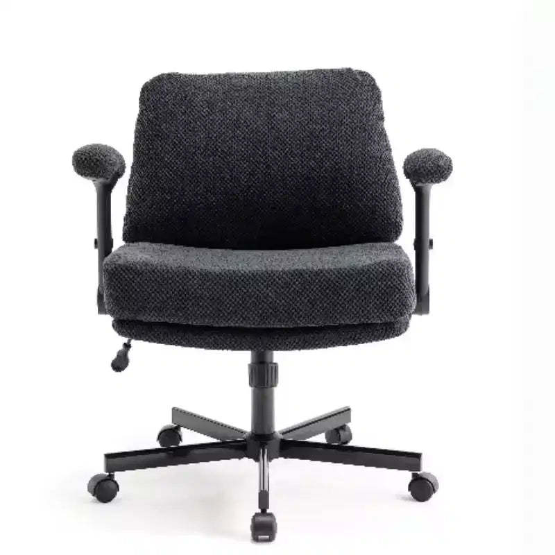 Criss-Cross Chair on Wheels C Flip Arms, Thick Cushion Wide Seat, Swivel Desk for Home/Apartment