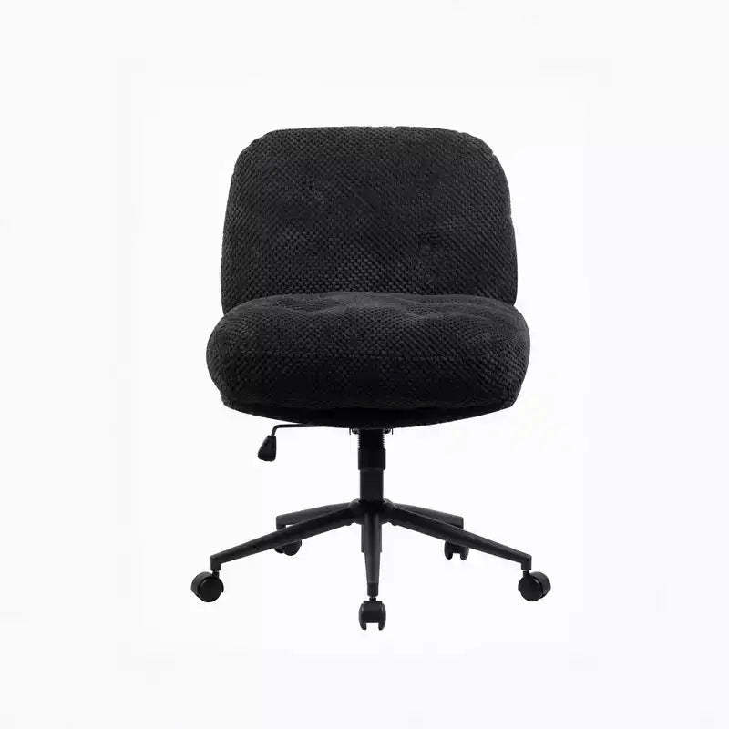 Cross-Leg Chair on Wheels: Wider Thick Seat, Swivel Ergonomic Desk/Vanity, Black