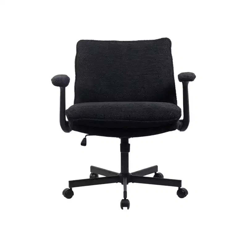 Criss-Cross Frame Desk Chair: Fold-Down Arms, Wide Upholstered Seat, Rolling Casters for Home Office & Vanity