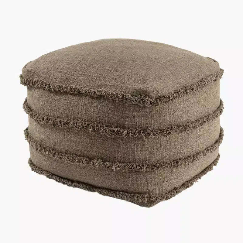 HomeRoots 18 Brown Cotton Striped Pouf Ottoman