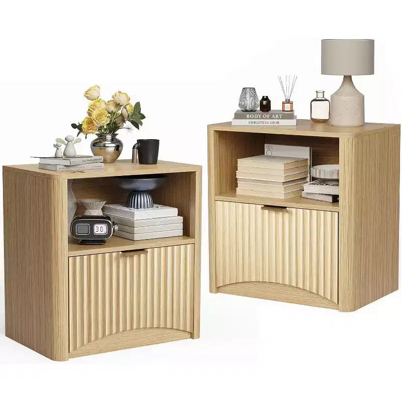 22.8 Wide Fluted Nightstand,Mid Century Modern Nightstand with Drawer and Storage, Fluted Nightstand for Bedroom Sofa Office