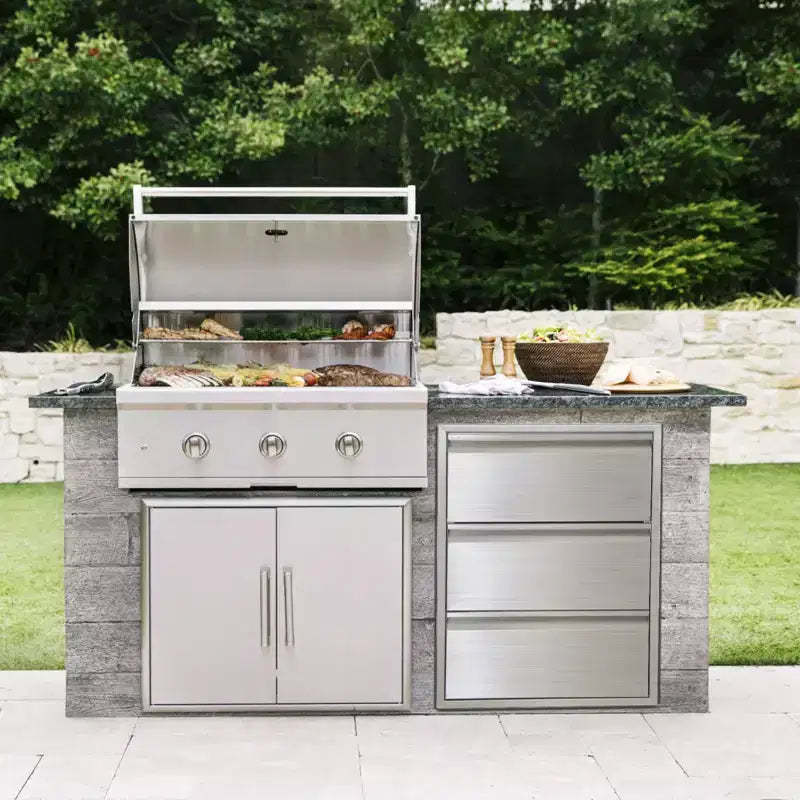Stainless Steel Kitchen Pull-Out Drawer with Towel Holder, Three-Tier Grill Organizer Rack, Suitable for Grill Islands and Patios