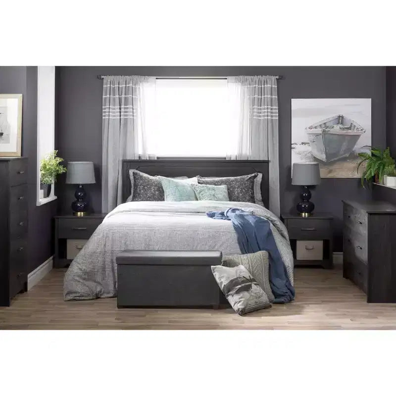 South Shore Fusion 6 Drawer Double Dresser Gray Oak: Laminated Particle Board, Anti-Tip, 5-Year Warranty
