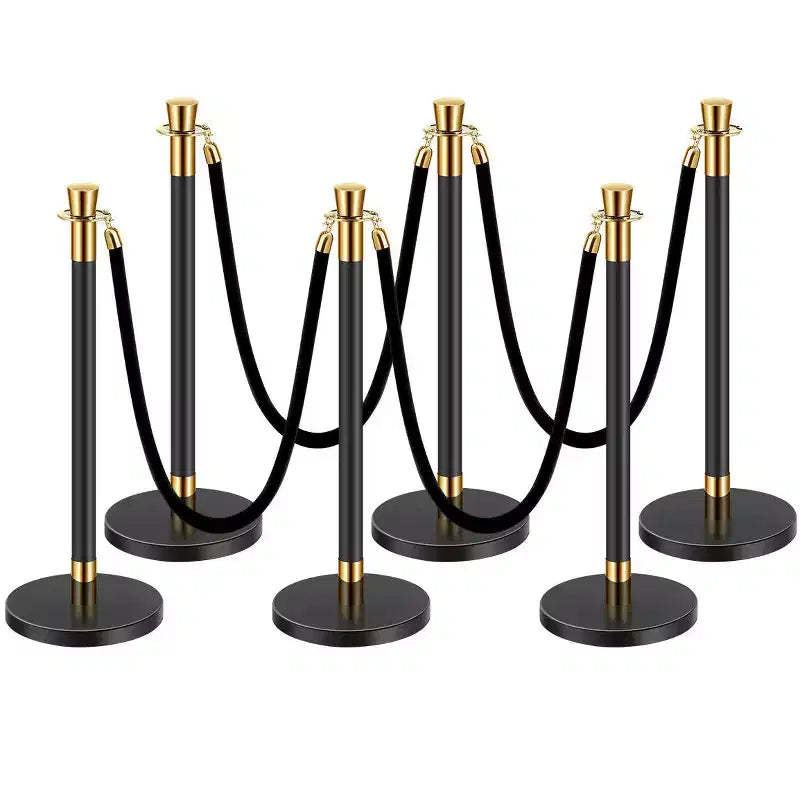 VEVOR Stanchions and Velvet Ropes, 6 Pcs Crowd Control Barriers with 4 Black Velvet Ropes, Stainless Steel Stanchion Post Queue, Black