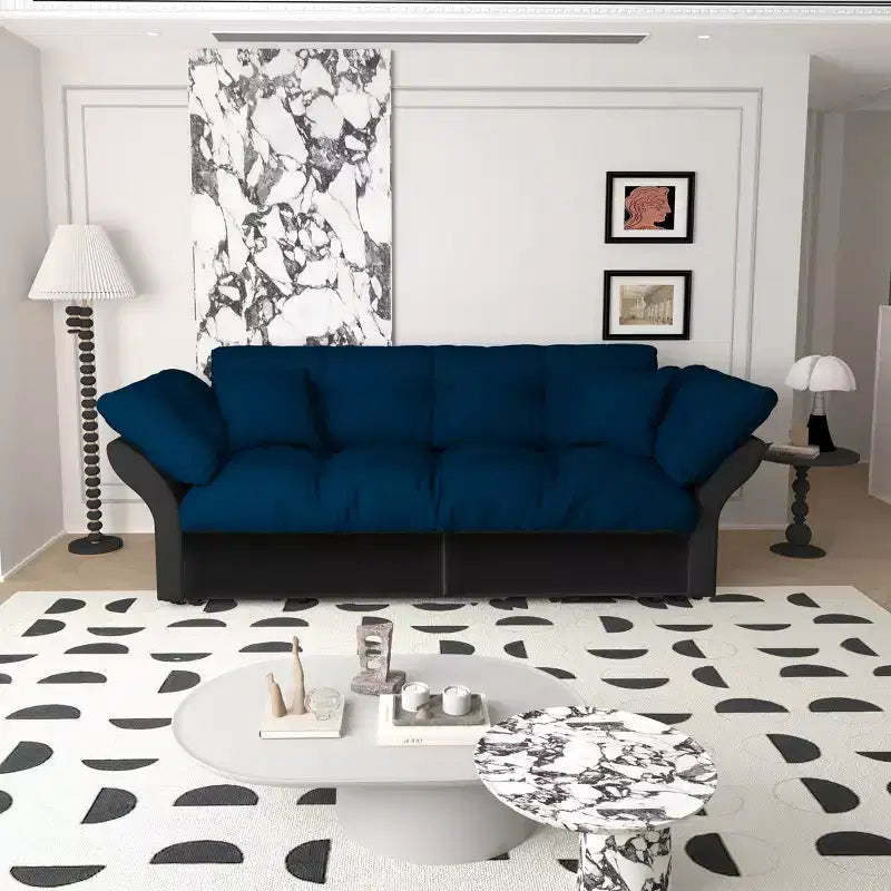 MAYEERTY 74.8 Queen Pull Out Sofa Bed, 3-in-1 Convertible Sleeper Tufted Sofa with 2 Soft Pillows Multifunctional Velvet Loveseat Bed Blue