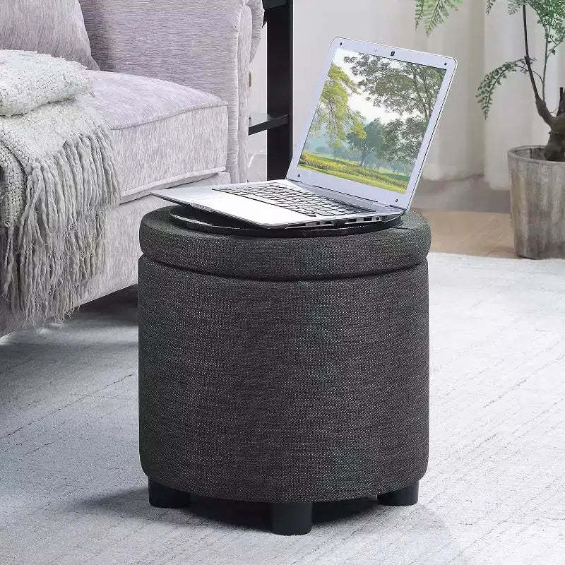 HomeStock Comfort Round Accent Storage Ottoman with Reversible Tray Lid