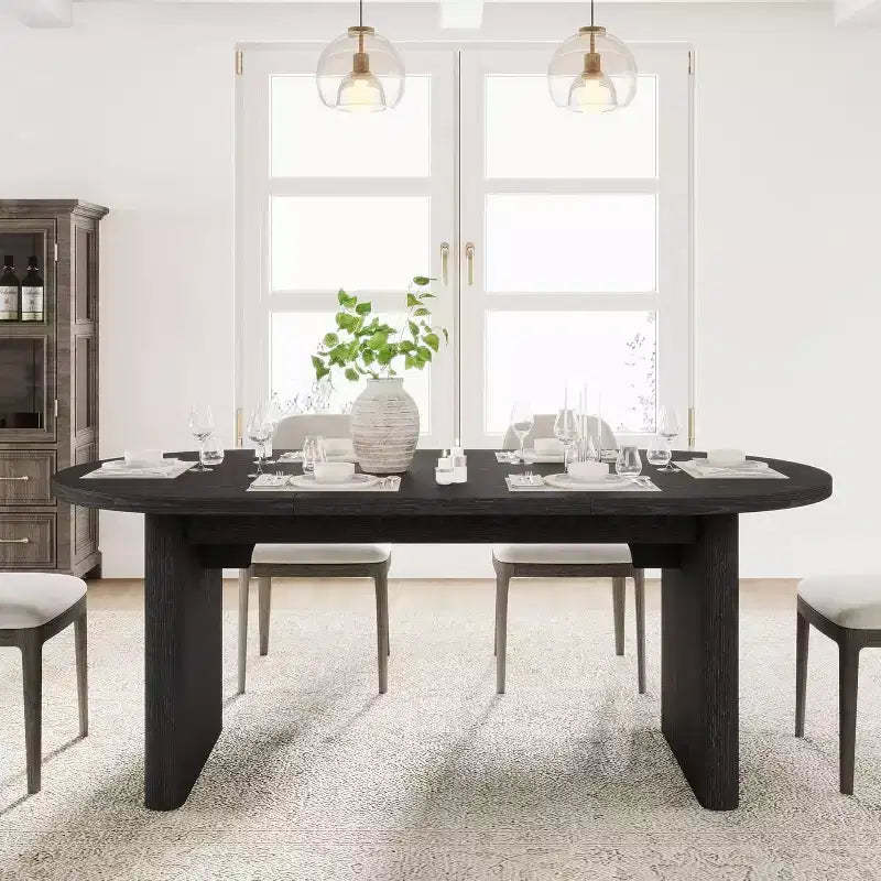 70.8 Oval Dining Table, Farmhouse Style with Solid Wood Base, Seats 6-8 People, for Kitchen and Dining Room