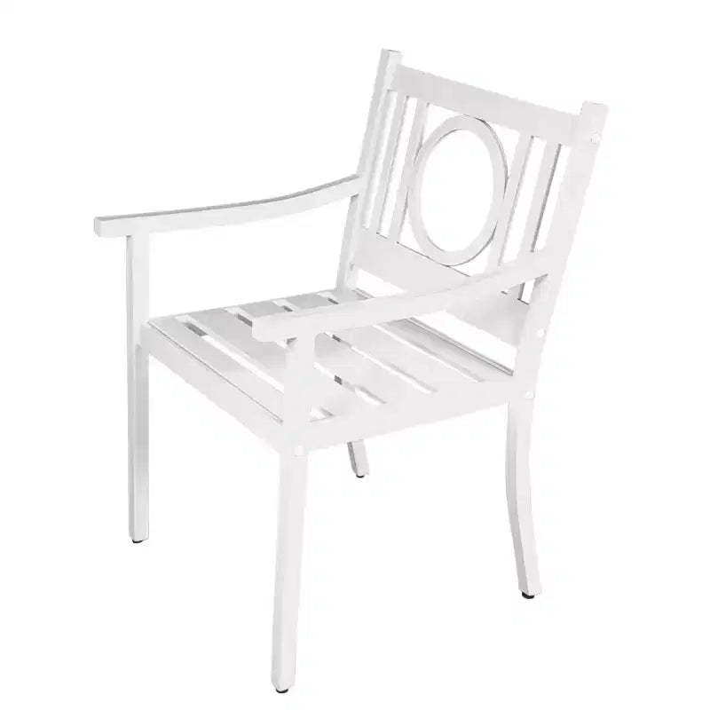 HomeRoots 24 White Steel Geo Back Outdoor Arm Chair