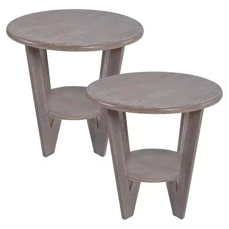 COZAYH Rustic Farmhouse Wooden End Table & Storage Shelf, Vintage Grey, Set of 2