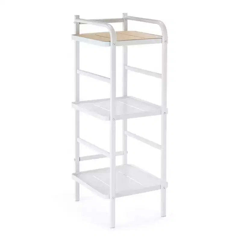 Home Zone Living 3-Tier Freestanding Storage Organizer with Bamboo Accent and Steel Frame, Vertical Space-Saving Shelf, White