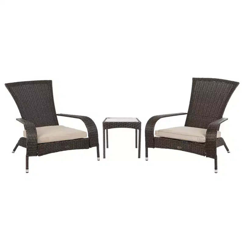 Balkene Home 62966 Coconino Wicker Conversation Set Lightweight & Durable Adirondack Style Chairs All Weather Wicker Includes Khaki Cushions - Mocha