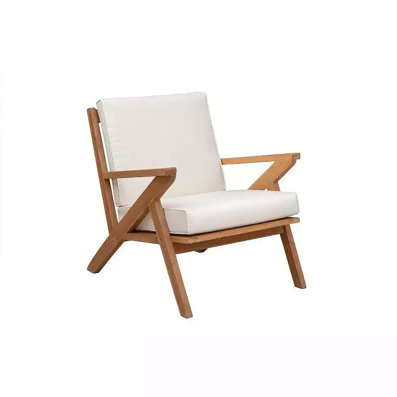 Balkene Home 62969 Oslo Wooden Armchair Cream Colored Cushion Artfully Angled Arms Modern Scandinavian Collection Indoor Outdoor Furniture