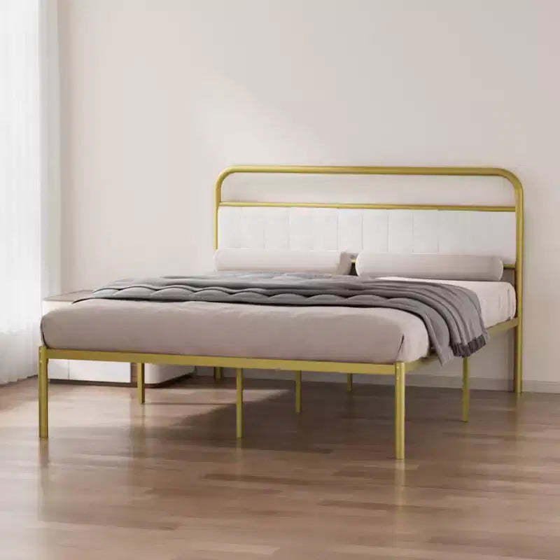 GDFStudio Cas Modern Steel Platform Bed Frame with Linen Upholstered Headboard