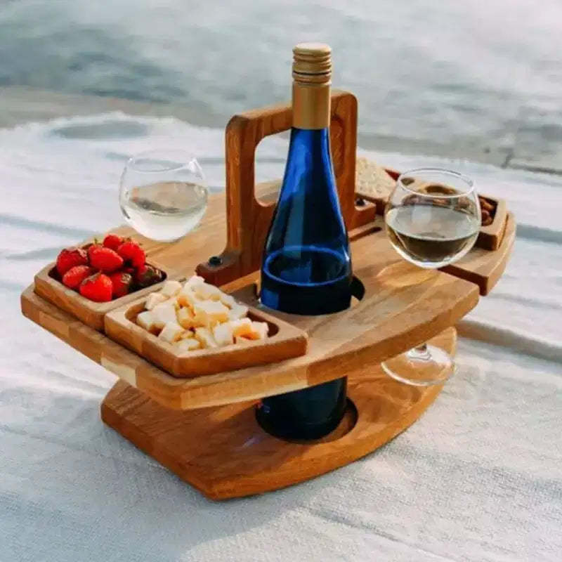 Portable Picnic Table with Wine Holder, 2-in-1 Outdoor Camping Tray for Snacks and Drinks