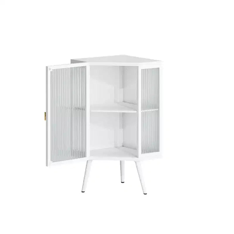 Okak Bathroom Storage Cabinet, Modern Floor Coner Cabinet with Tempered Glass Door and 2/3 Shelves for Living Room, Home Office