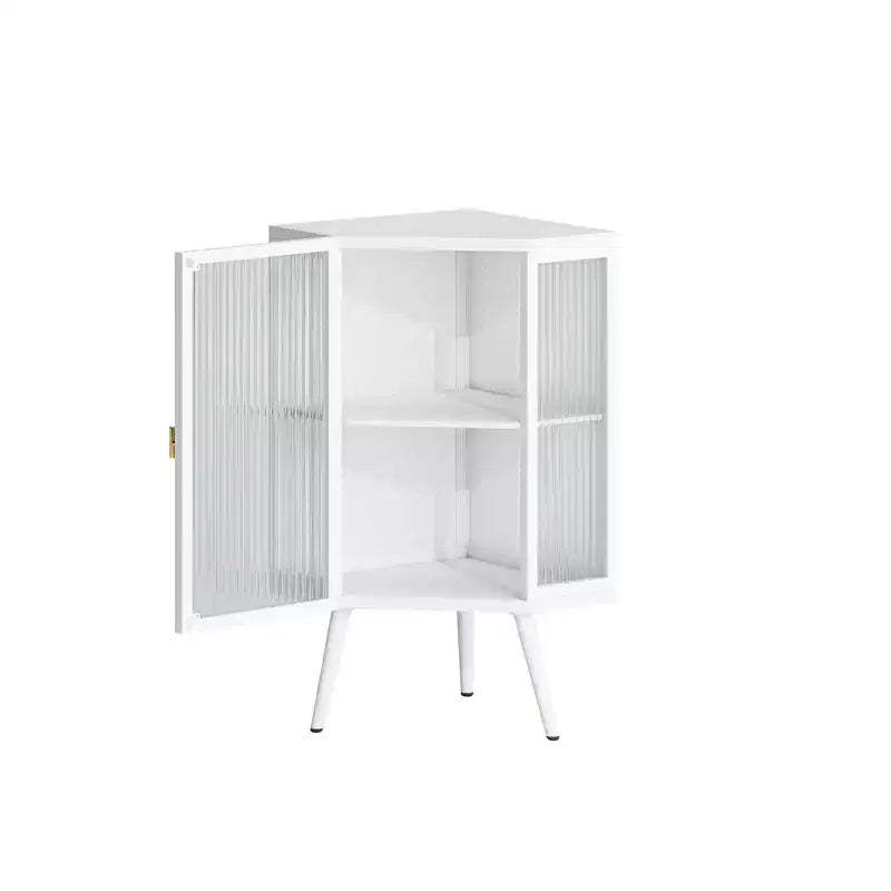 Okak Bathroom Storage Cabinet, Modern Floor Coner Cabinet with Tempered Glass Door and 2/3 Shelves for Living Room, Home Office