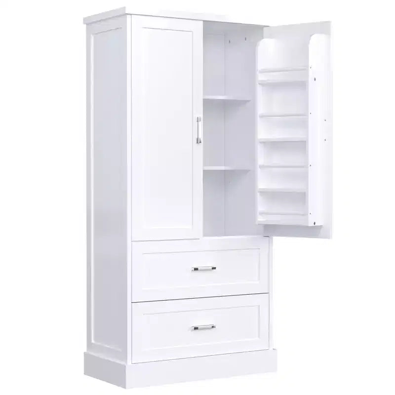 Okak 64 Inch Tall Bathroom Storage Cabinet with Adjustable Shelf, Large Storage Cabinet with 2 Drawers and 2 Doors
