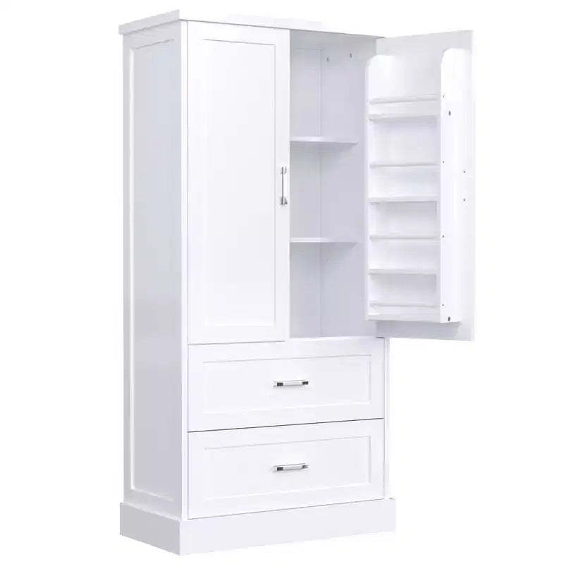 Okak 64 Inch Tall Bathroom Storage Cabinet with Adjustable Shelf, Large Storage Cabinet with 2 Drawers and 2 Doors