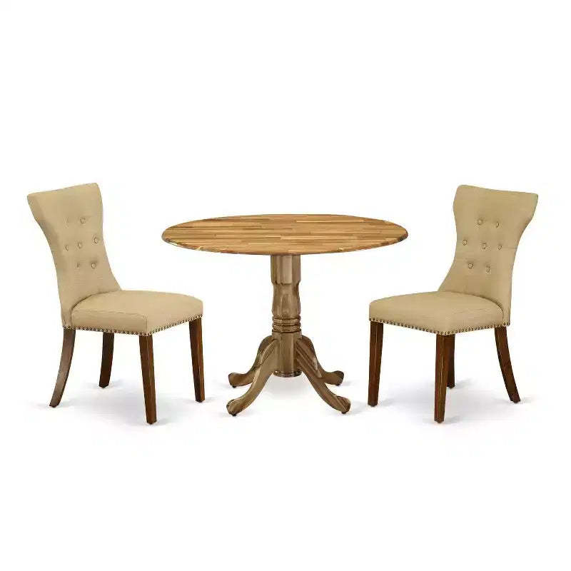 3-Piece Natural Oil Finish Solid Wood Top - Round Dining Room Set - Seats 4