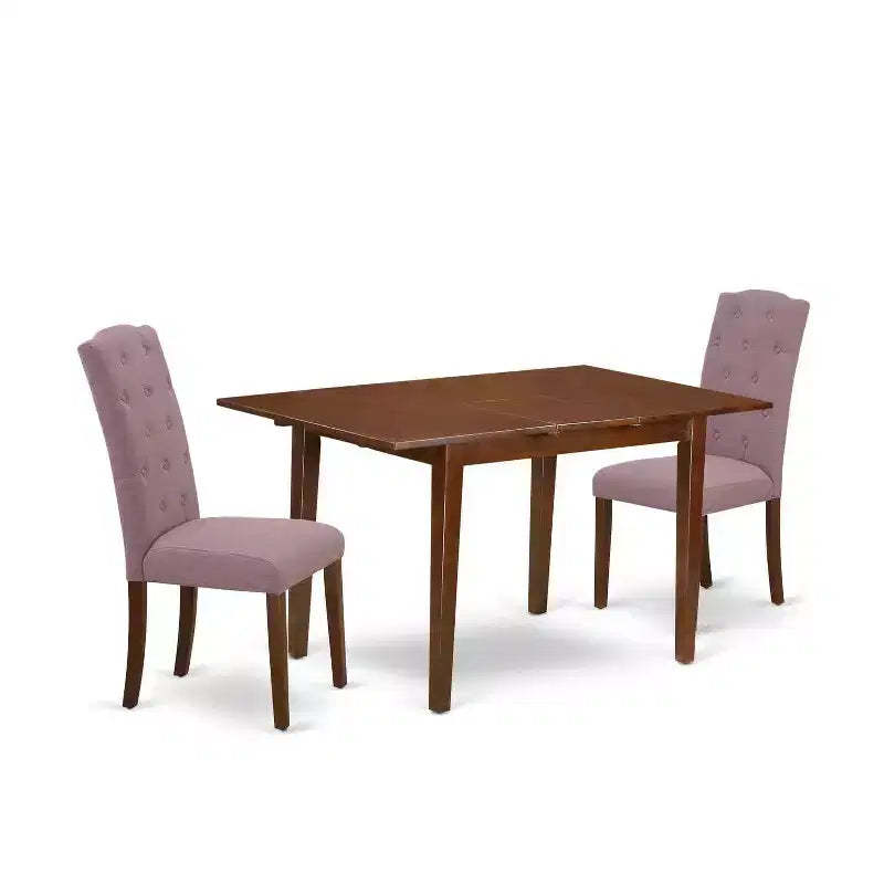 HomeStock 3-Piece Mahogany Finish Rectangular Solid Wood Top with Butterfly Leaf Dining Table Set
