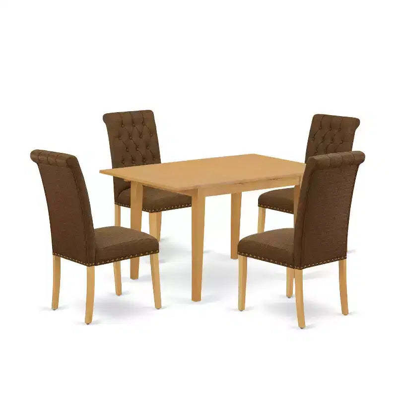 HomeStock 5-Pc Natural Oak Finish Solid Wood Top - Rectangular Dining Room Set with Butterfly Leaf - Seats 4