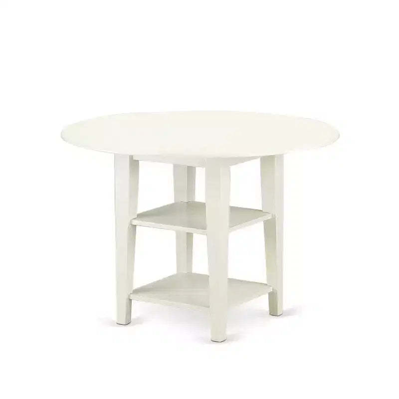 HomeStock 3-Pc Linen White Finish Round Solid Wood Top with Dropleaf Dining Table Set