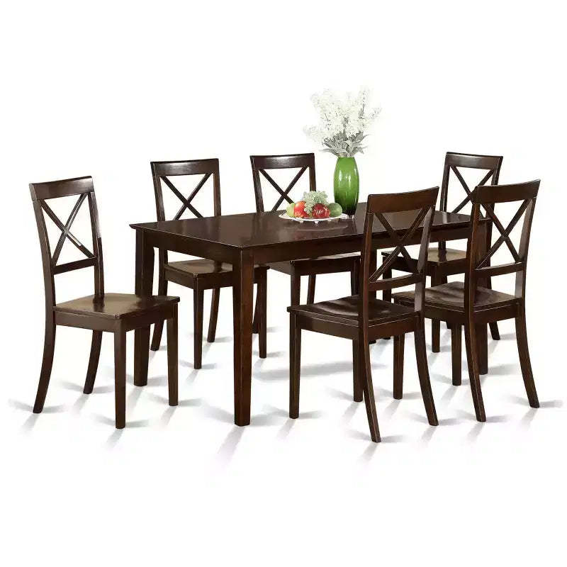 Dining Table and Chair Set - Eclectic Elegance Solid Wood Cappuccino Finish - Kitchen Table Set for 6