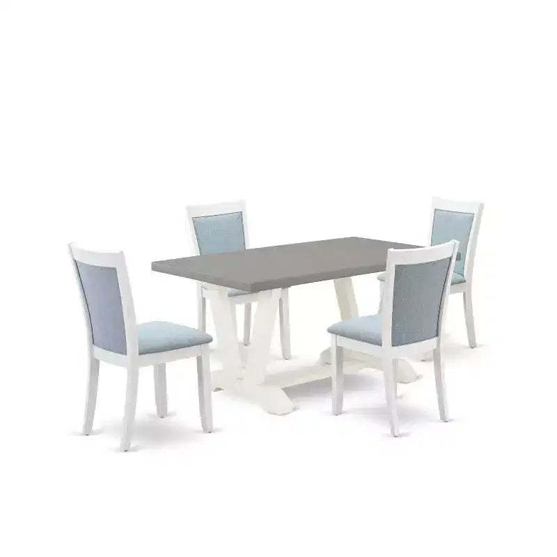 HomeStock 5-Piece Wire Brushed Linen White Finish Solid Wood Top Dining table with 4 Chairs