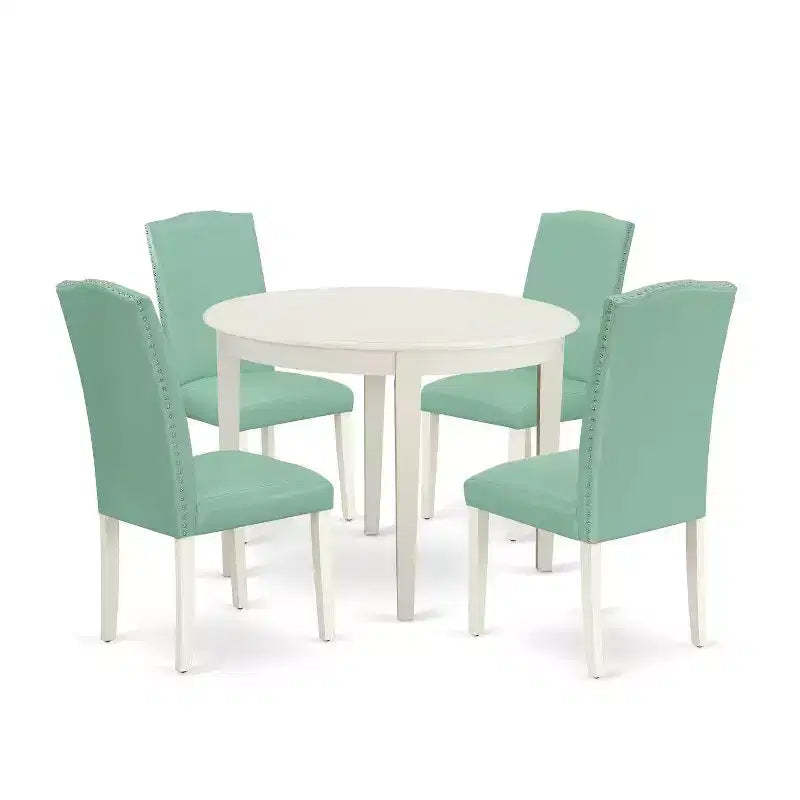Round Kitchen Table Set 5 Piece - 42 Inch Table & 4 Parsons Chairs - Rustic Dining Room Set