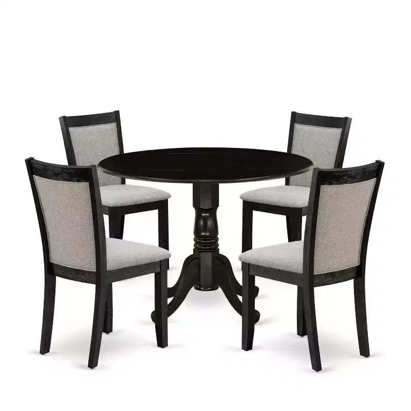 HomeStock 5-Piece Natural Oak Finish Solid Wood Top Dining Table with 4 Parson Chair with Drop Leaf Lattice Back