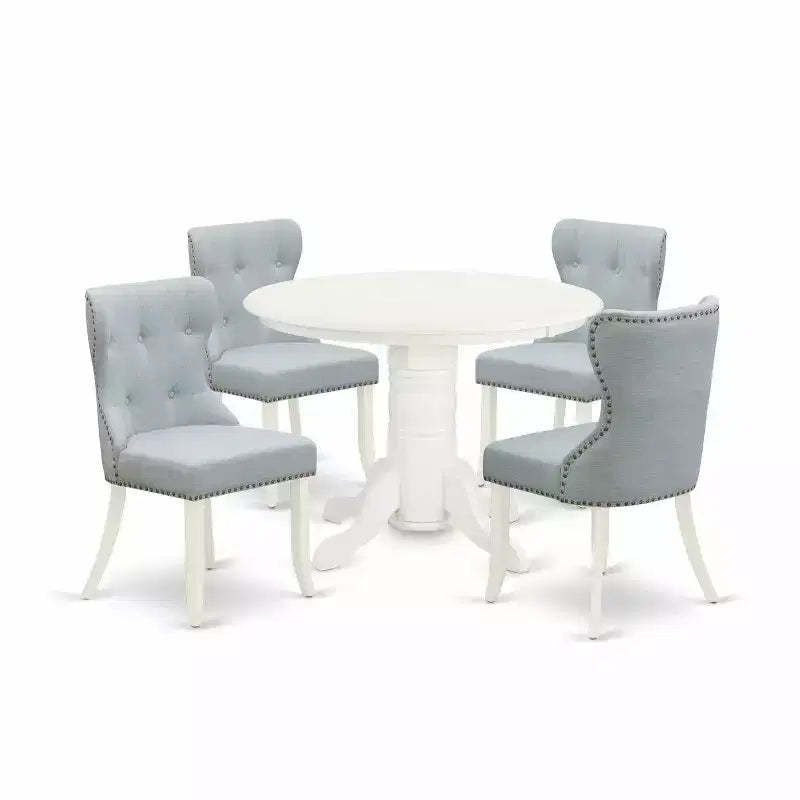 HomeStock 5-Piece Buttermilk & Cherry Finish Solid Wood Top Dining Table with 4 Parson Chair
