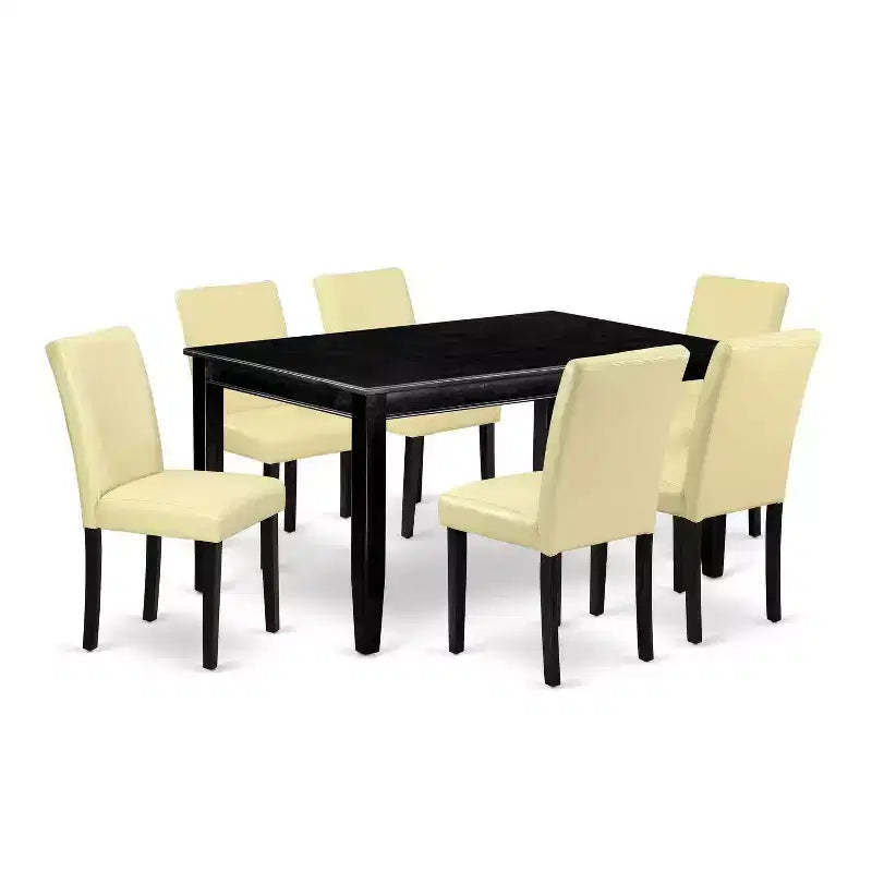Rectangular Dining Set 7Pc - Parsons Chairs, 60 Inch Table, Modern PU Leather, Stylish Dining Room Furniture