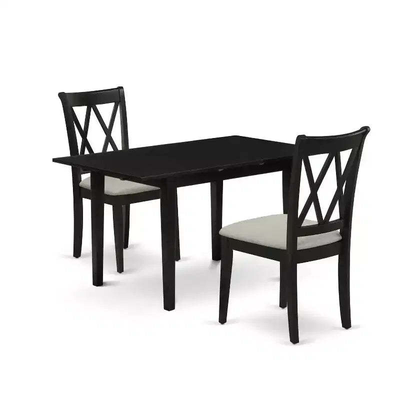 HomeStock 3-Piece Black Finish Rectangular Solid Wood Top with Butterfly Leaf Dining Table Set