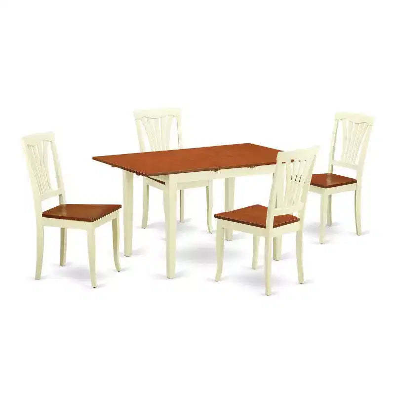 HomeStock 5-Piece Rectangle Buttermilk and Cherry Finish Solid Wood Top Dining table with 4-Chairs