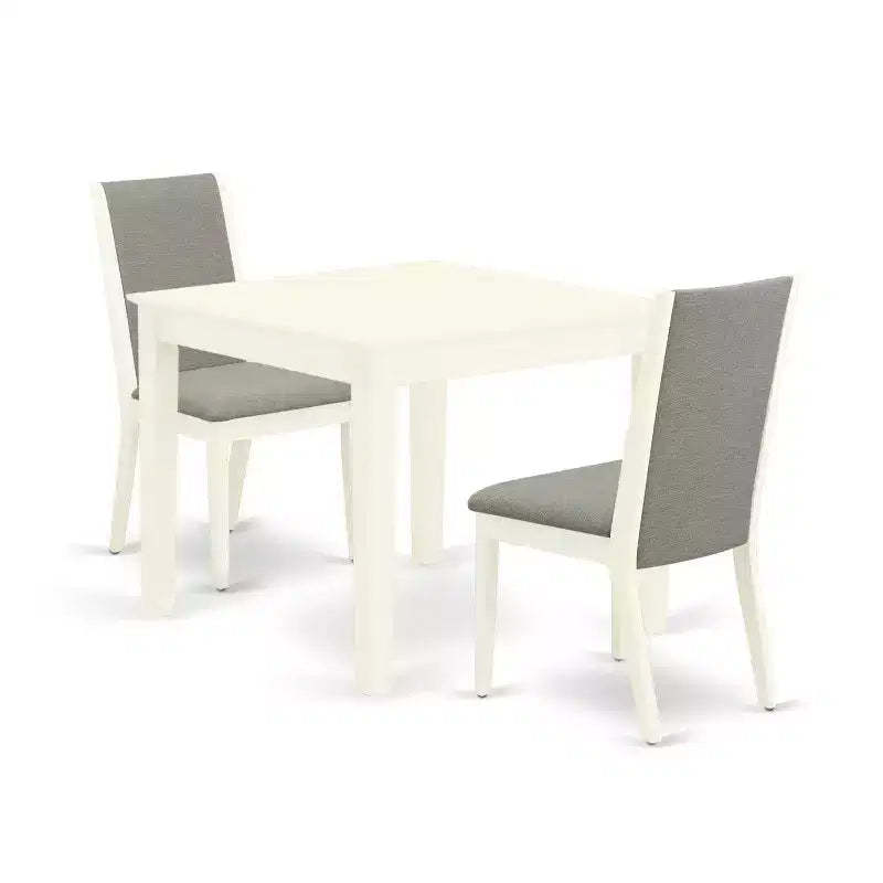 Modern 3-Piece Dining Set - Table & 2 Chairs - Linen White Finish