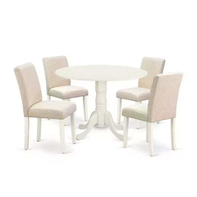 Round Kitchen Table Set with 4 Chairs - 42 Dinette Table & Parson Chairs - Linen White & Beige