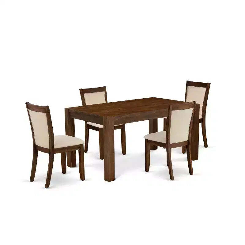 5-Piece Natural Brown Finish Solid Wood Top-Upholstered Dining Room Set with High Back-Seats 4