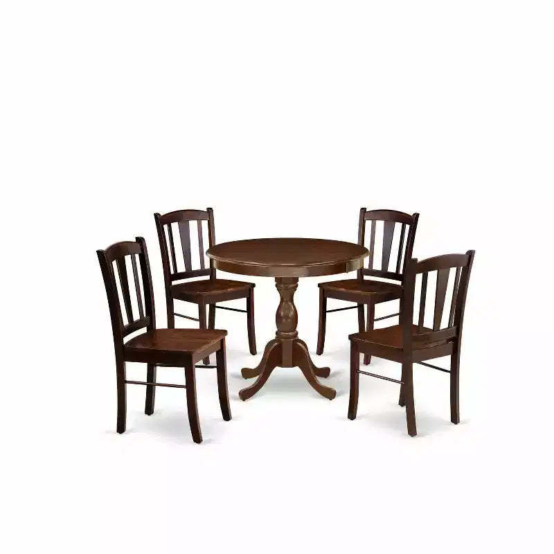 HomeStock 5-Piece Mahogany Finish Solid Wood Top Dining table with 4 Chairs with Slat Back