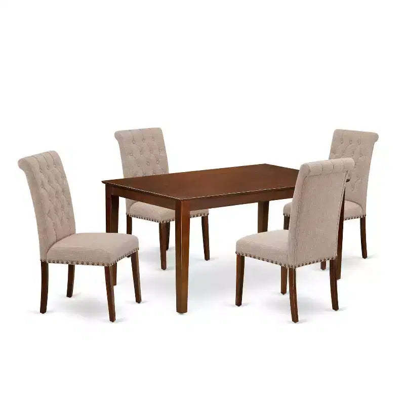 HomeStock 5-Pc Mahogany Finish Solid Wood Top - Rectangular Dining Room Set - Seats 4