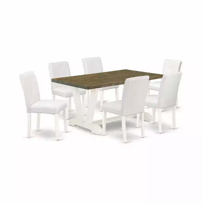 HomeStock 7-Pc Rectangle Natural Oak Finish Solid Wood Top Dining Table with 6 Chairs