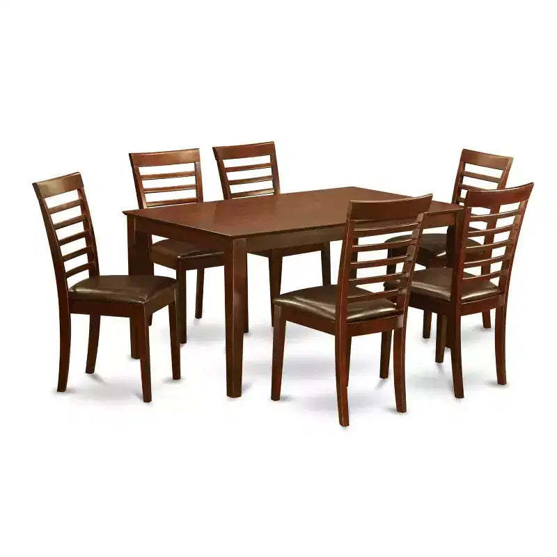 HomeStock 7-Piece Rectangle Mahogany Finish Solid Wood Top Dining Table with 6 Chairs