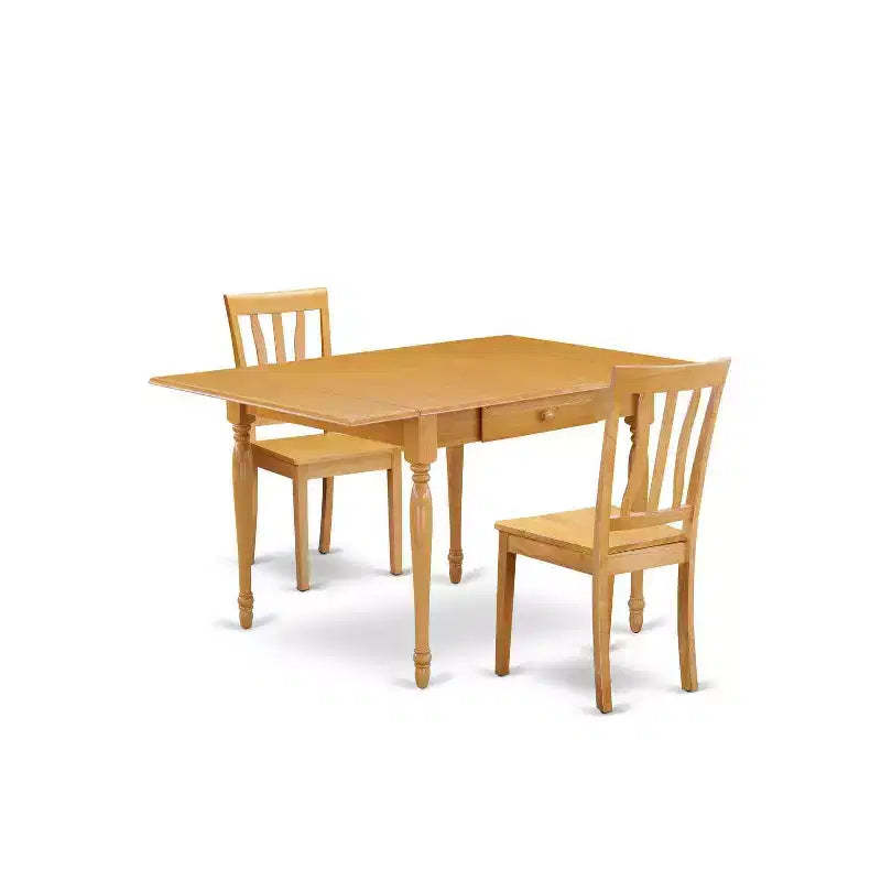 HomeStock 3-Piece Natural Brown Oak Finish Solid Wood Top With Dropleaf Dining Table Set for Small Spaces