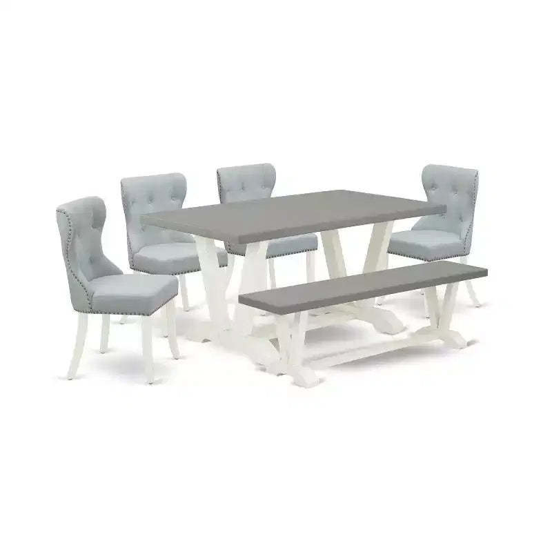HomeStock 6-Piece Natural Oak Finish Solid Wood Top Dining table Set
