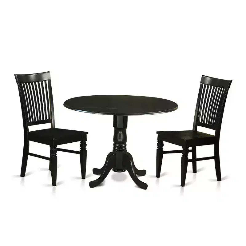 HomeStock 3-Pc Black Finish Solid Wood Top - Dining Room Set - Seats 4