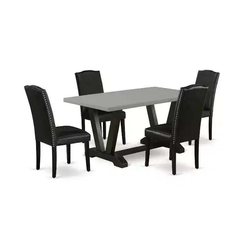 5-Piece Rectangle Natural Oak Finish Solid Wood Top Dining Table with 4 Parson Chair with