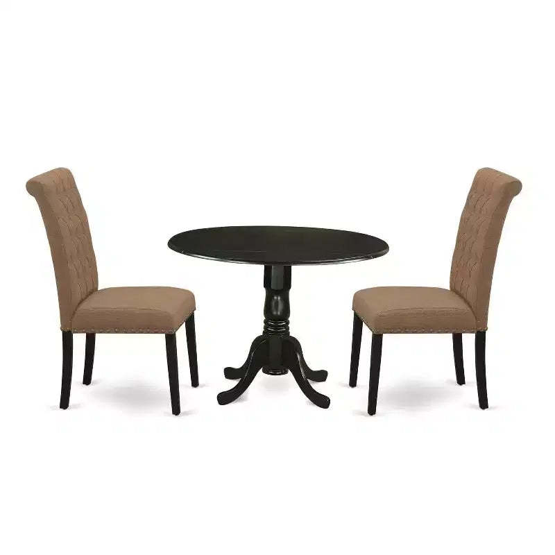HomeStock 3-Pc Black Finish Solid Wood Top - Round Dining Room Set with Dropleaf - Seats 4