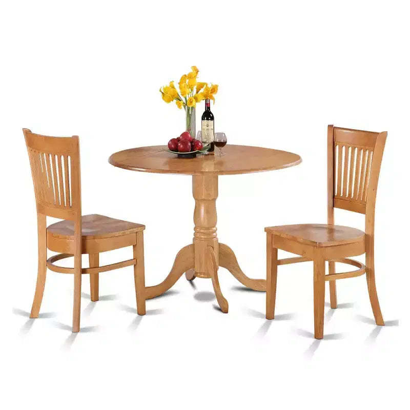 HomeStock 3-Piece Round Natural Oak Finish Solid Wood Top Dining Table 2-Chairs